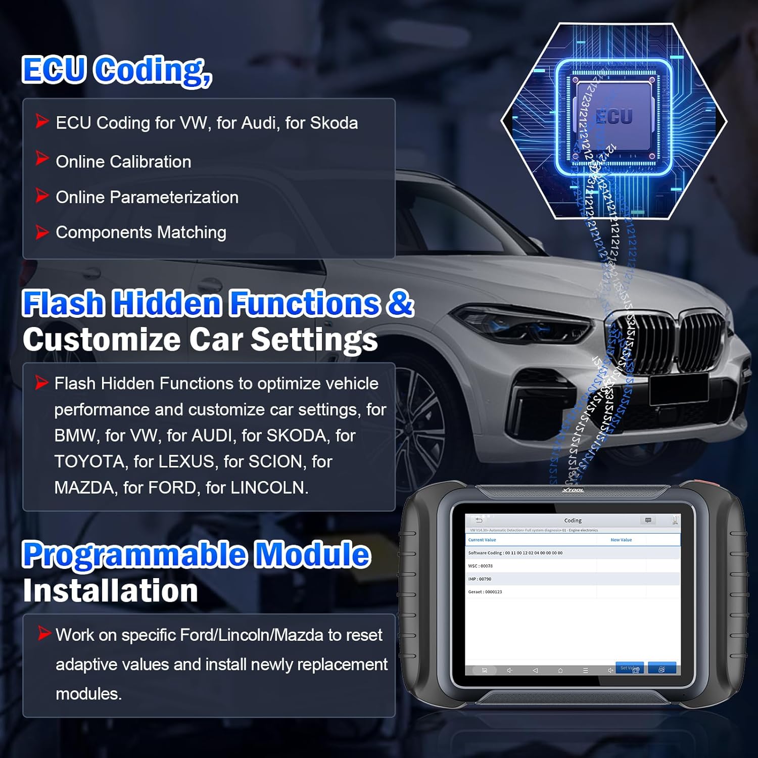 XTOOL D8S Bidirectional Scan Tool 2025 Upgraded Ver. of D8 Scanner, OBD2 Scanner Diagnostic Tool, Topology Mapping, ECU Coding, 42+ Resets, FCA, CAN FD&DoIP, All System Scanner for Car, 3-Year Update