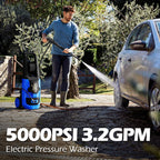 Pressure Washer, 5000PSI Max 3.2GPM Power Washer Adjustable Touch Screen with 35FT Power Cord, 20FT Hose, 4 Nozzles for Driveways Furniture or Cars, Blue