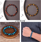 CASDAN 12PCS 8mm Semi-Precious Gemstones Beaded Bracelets for Men Women Tiger Eye Lava Rock Crystal Stone Bead Bracelets Set