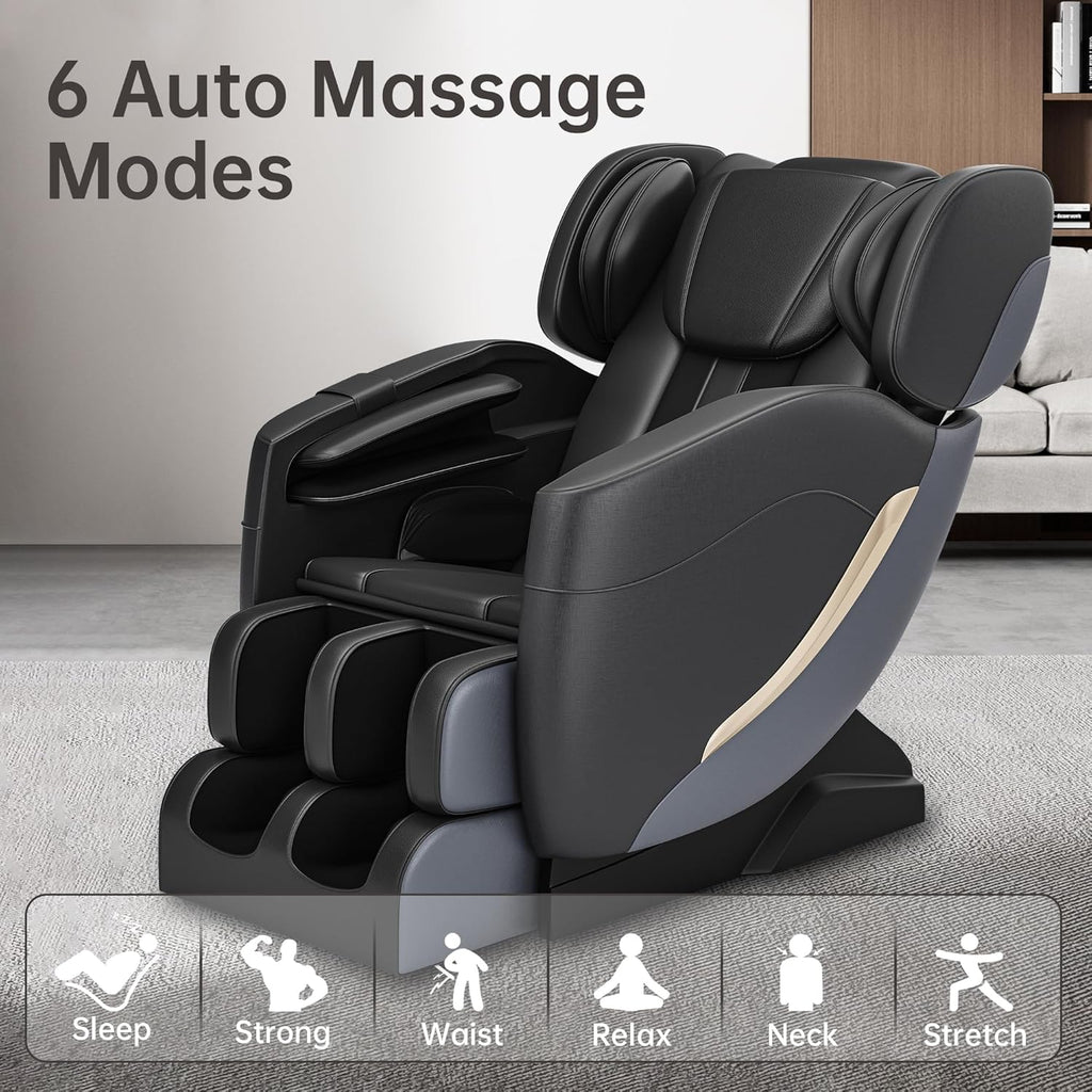 2025 Massage Chair, Full Body Zero Gravity Massage Chair with Auto Modes, 8 Fix Point Rollers, Bluetooth, Foot Massage, Heating Function, Black and Gray