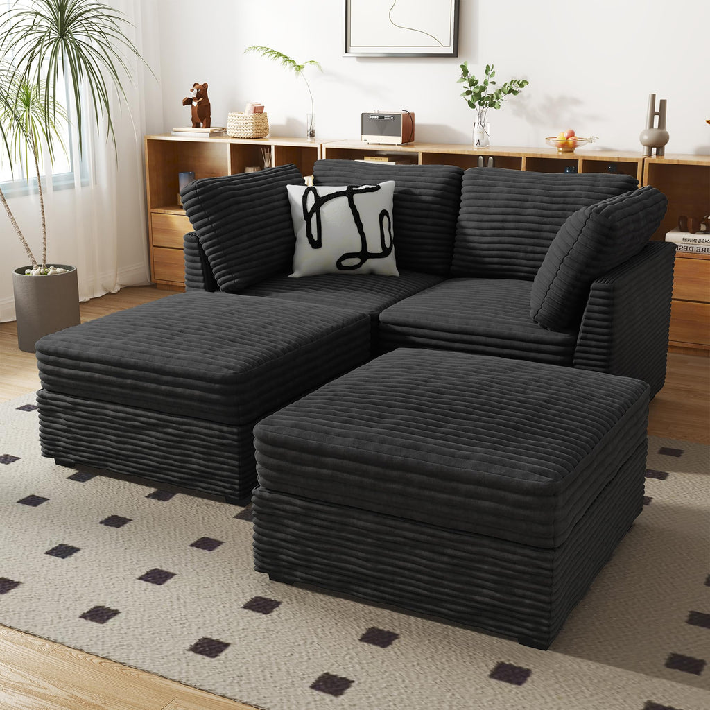 Modular Sectional Sofa,5 Pieces Sectional Couches for Living Room,L Shaped Cloud Couch Chaise Set, Black