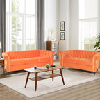 Home Sofa Living Room Furniture, 3 Seater 84" Velvet Upholstered Couch, Mid Century Modern Comfy Couch with Cushions, Classic Tufted Chesterfield Couches for Bedroom, Office, Apartment (Orange)