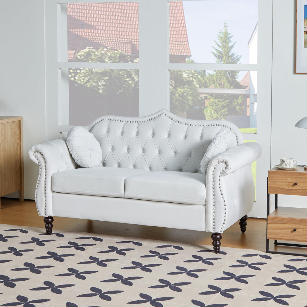 AVZEAR Chesterfield 3-Piece Living Room Sectional Sofa Set, Mid-Century Modern Upholstered PU Couch, Classic Tufted Button Sofa with Nailhead Trim for Living Room, Office (Brown)