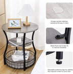 Small Side Table Round End Table with Storage Shelf Basket, 3-Tier Accent Corner Sofa Couch Side Tables Coffee Drink Table for Small Spaces,Round Nightstand for Living Room, Bedroom, Greige
