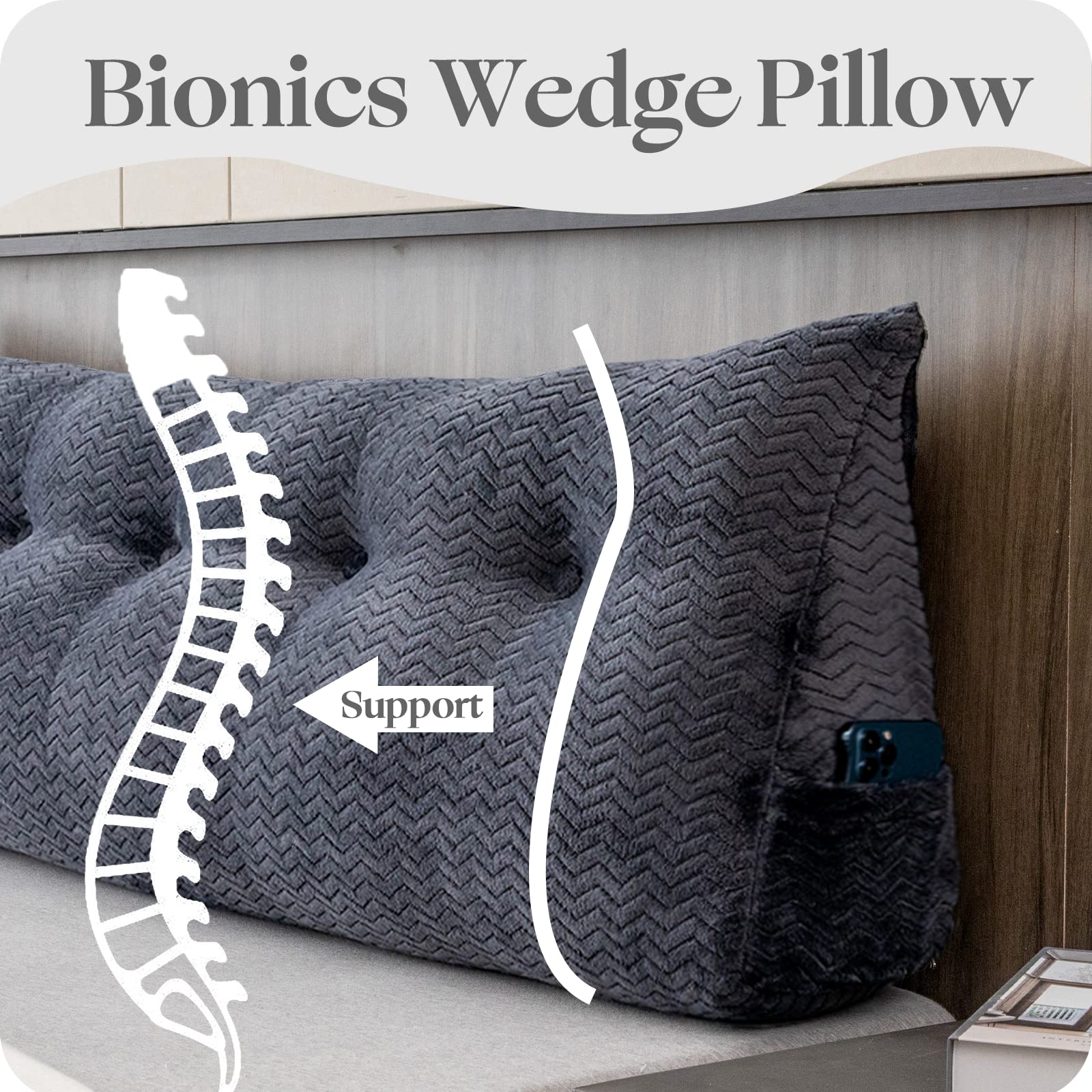 بالشتک بزرگ مثلثی پشت‌سری ZOEMO، تکیه‌گاه پشتی گوه‌ای، پشتیبانی موقعیت‌دهی، بالش‌های استراحت تخت برای مطالعه، بالش‌های گوه‌ای پشت‌سری برای تخت روز با روکش قابل جدا شدن