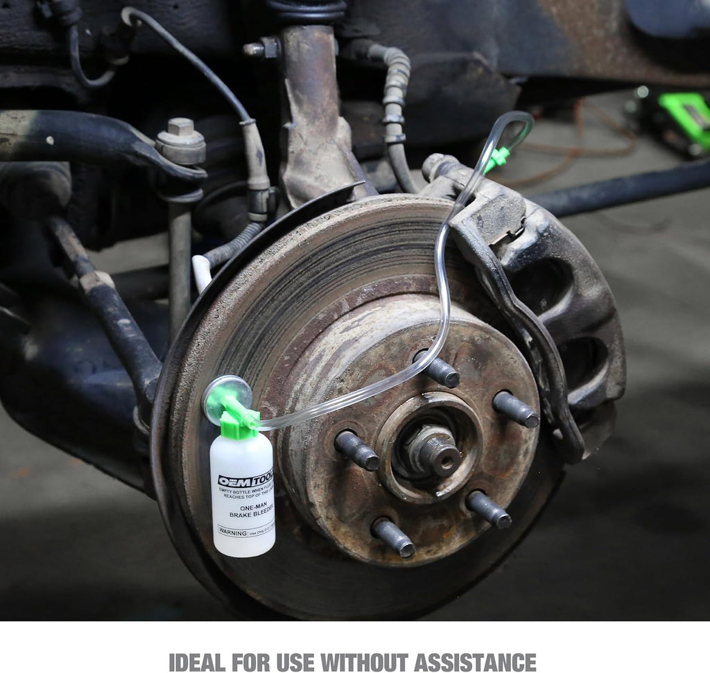 OEMTOOLS 25036 Bleed-O-Matic One-Man Brake Bleeder Kit, Featuring An Opaque Brake Bleed Bottle / Transparent Hoses and Tapered Fittings, No Mess Brake Fluid Bleeding , Multi color(Packaging May Vary)