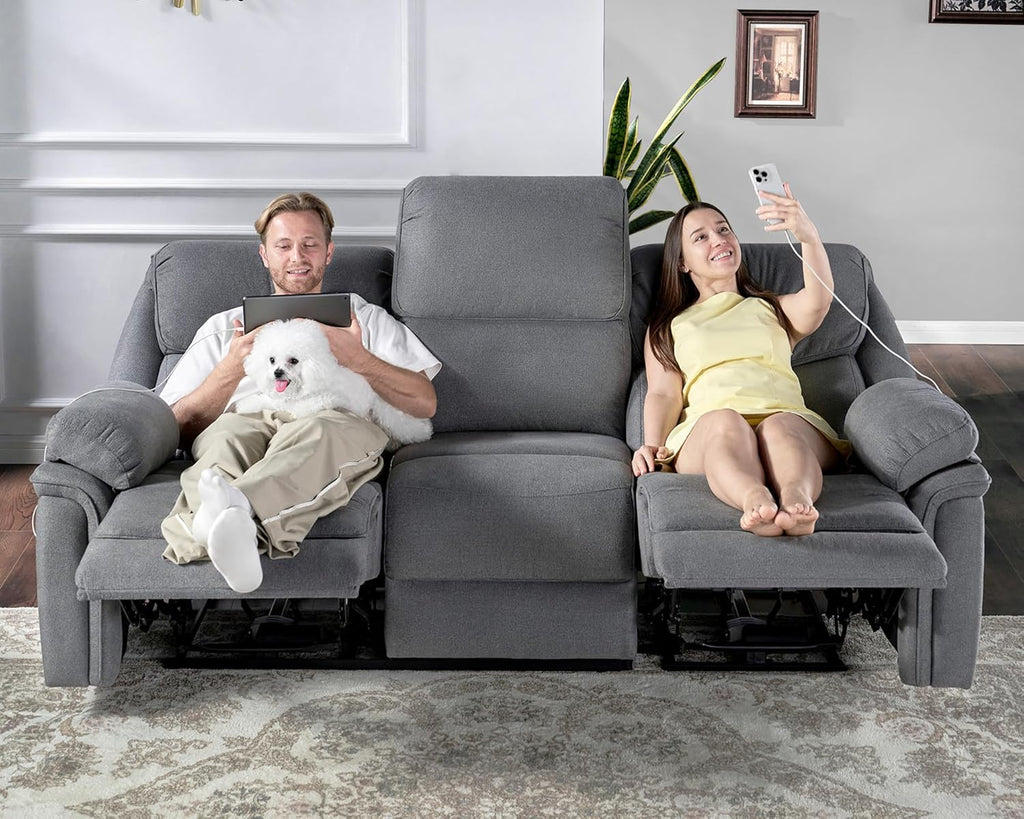 VanAcc Power Recliner Sofa, Home Theater Seating with Type-C Charging Ports, Electric Reclining Sofa for Living Room, Grey Sofa Recliner