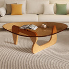 Modern Glass Coffee Table for Living Room, Small mid Century Coffee Table, Stylish Coffee Tables Suitable for Bedroom Living Room Reception Office Tables（Walnut/Transparent，Small）