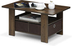 Furinno Andrey Coffee Table with Bin Drawer, Columbia Walnut/Dark Brown