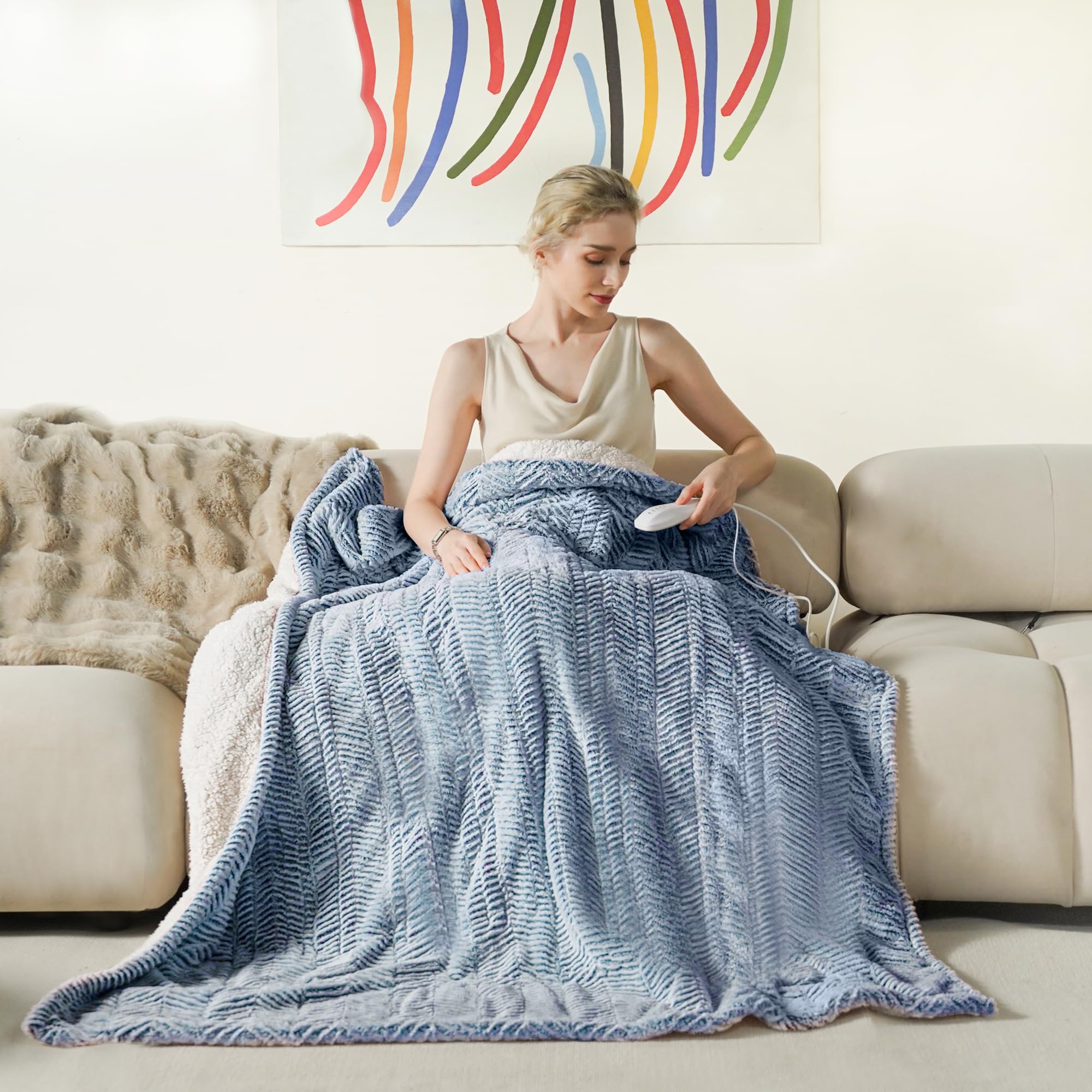 Opvarmet tæppe 50" x 60" - Opvarmet tæppe med 5 varmeniveauer og 3 timers automatisk slukning, maskinvaskbar, ETL &amp; FCC-certificering, overvarmebeskyttelse (Racoon) 