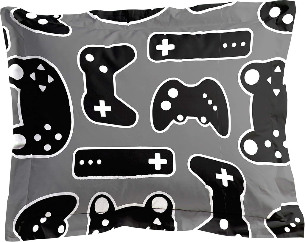 Jay Franco Trend Collector Game On Glow in The Dark Twin Comforter & Sham Set - Super Soft Kids Bedding Features Video Game Contollers - Fade Resistant Microfiber