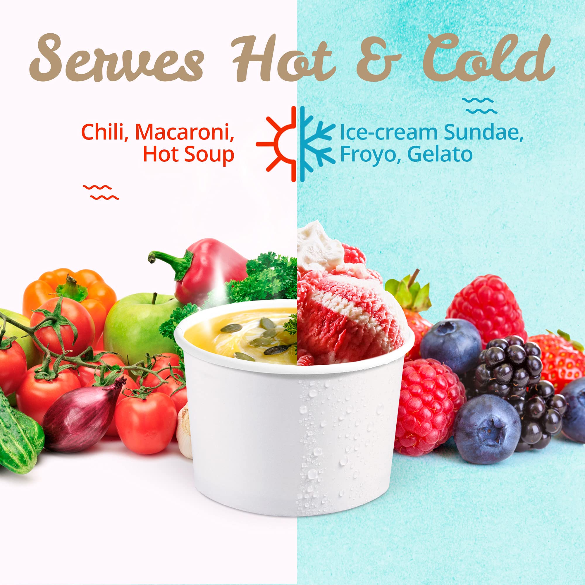 MATICAN Paper Ice Cream Cups - 100-Count 9-Oz Disposable Dessert Bowls for Hot or Cold Food, 9-Ounce Party Supplies Treat Cups for Sundae, Frozen Yogurt, Soup, White