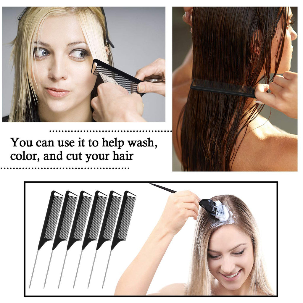 Patelai 30 Pieces Parting Comb for Braids Steel Hair Pin Rat Tail Carbon Fiber Heat Resistant Teasing Combs with Stainless Steel Pintail(Black, Silver)