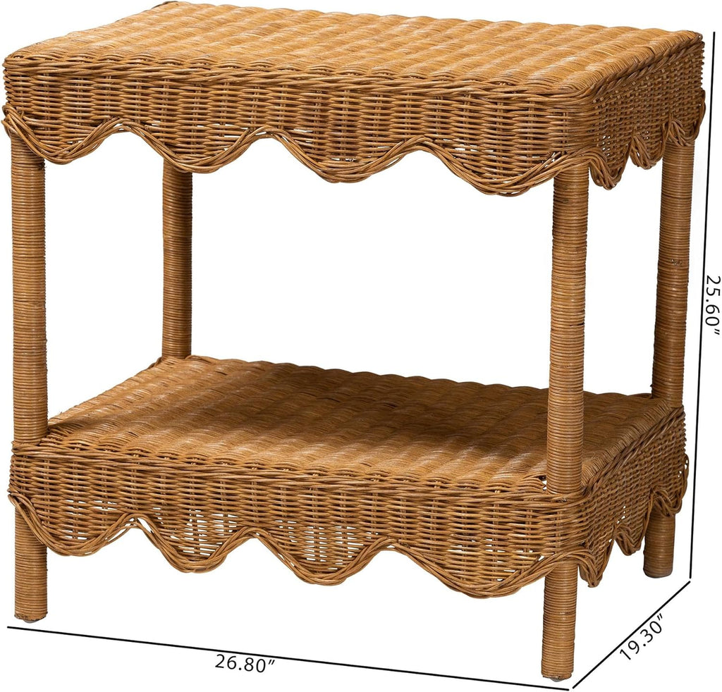 bali & pari Oteria Scalloped Natural Rattan Side Table, Light Honey
