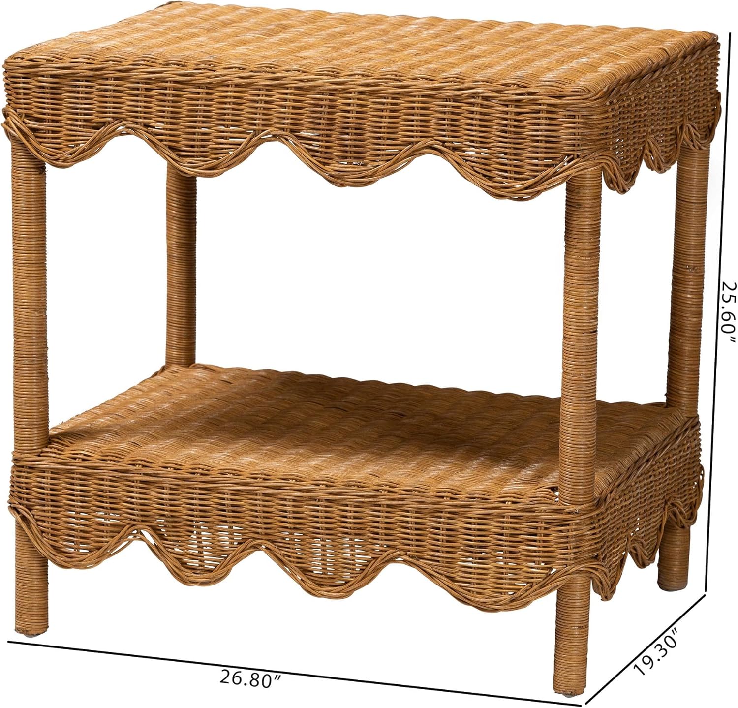 bali & pari Oteria Scalloped Natural Rattan Side Table, Light Honey