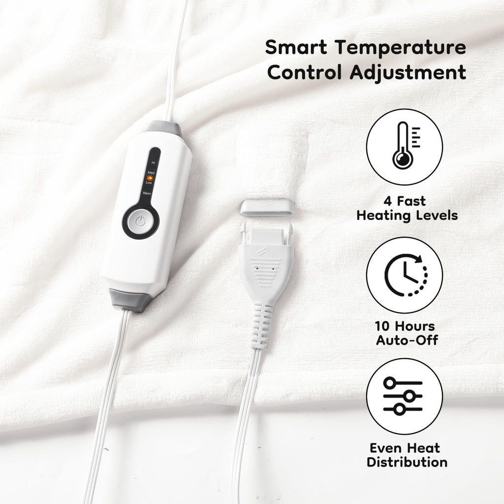 Elektrisch verwarmd deken 72" x 84" volledige maat flanellen stof met 4 verwarmingsniveaus & 10 uur automatische uitschakeling, ademend warm en wasbaar voor zacht en bed - lichtgrijs