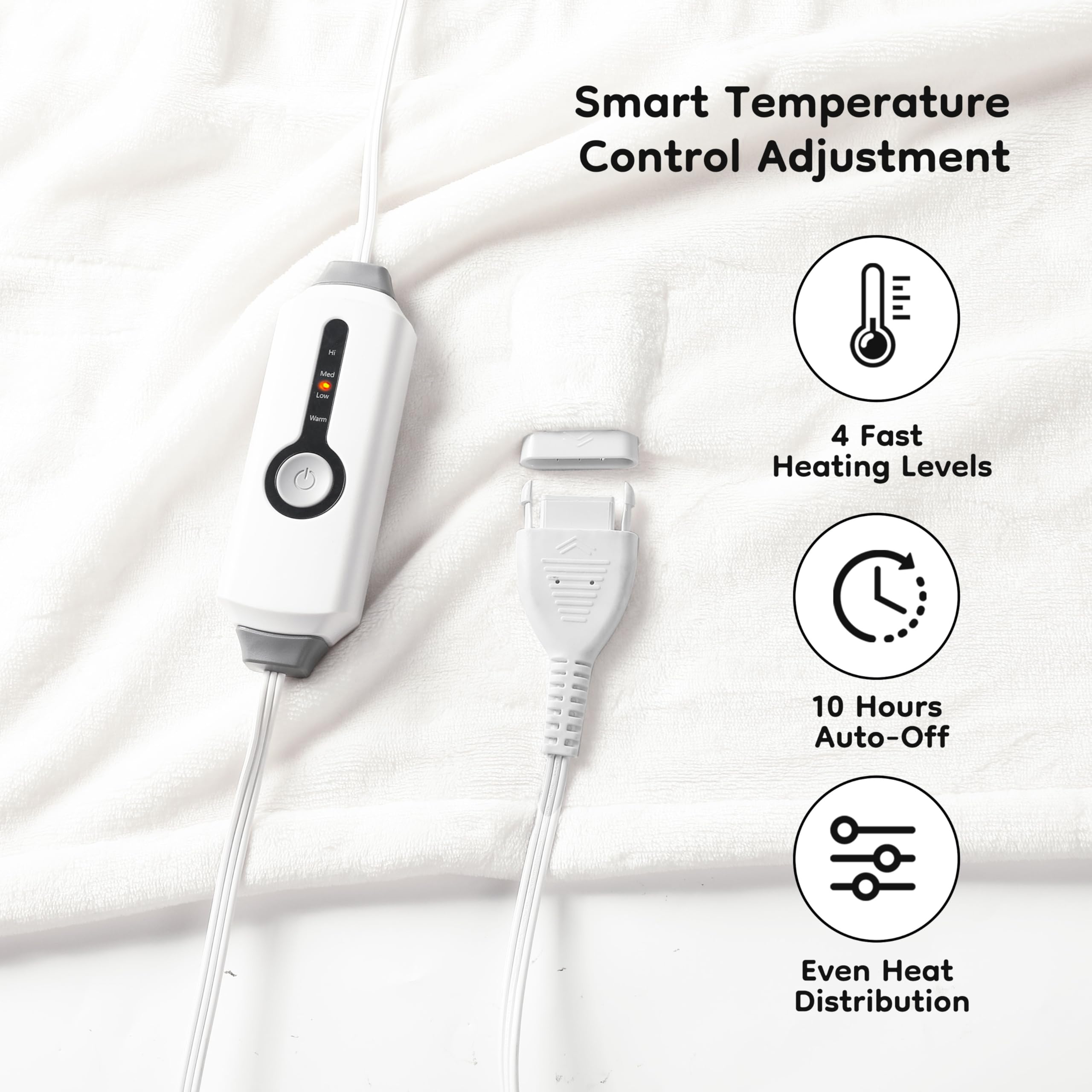 Elektrisch verwarmd deken 72" x 84" volledige maat flanellen stof met 4 verwarmingsniveaus & 10 uur automatische uitschakeling, ademend warm en wasbaar voor zacht en bed - lichtgrijs