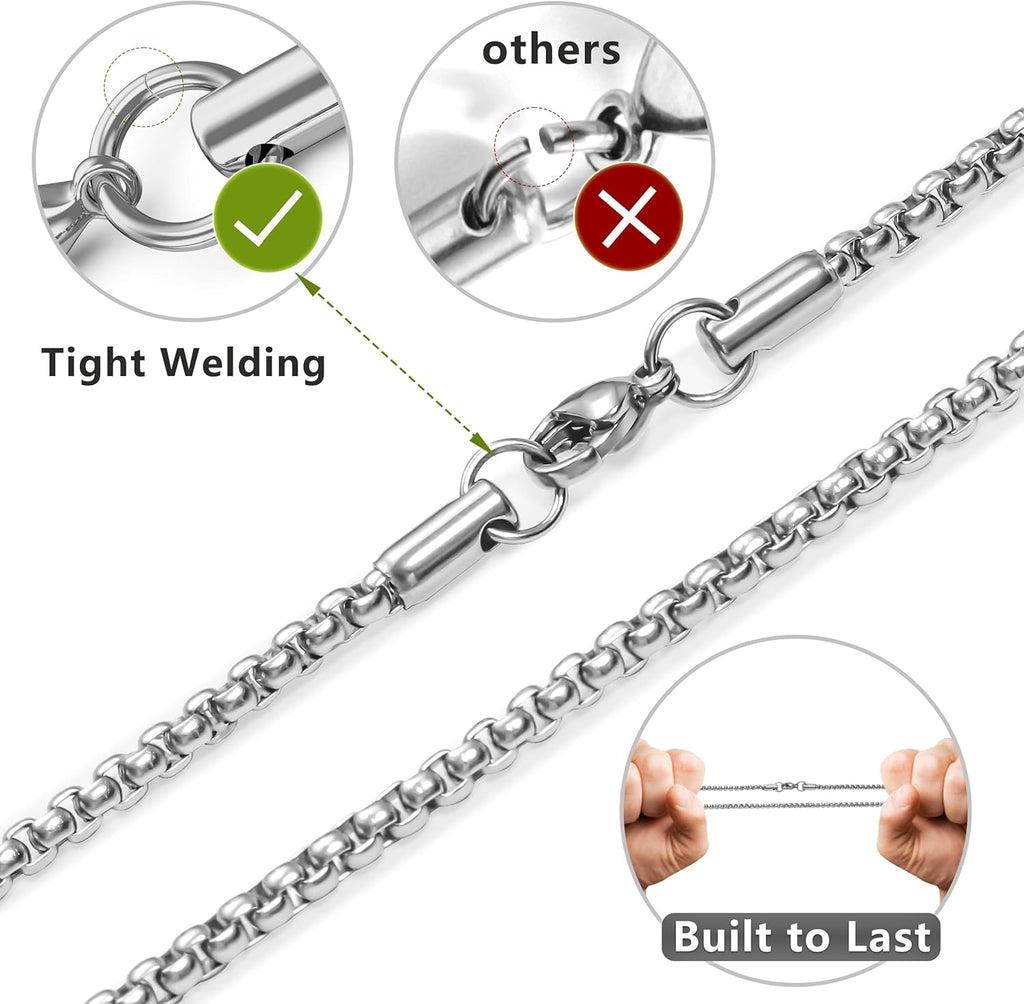 Romass 2 Pcs Cross Necklace for Men,Stainless Steel Pendant Silver Black Crosses Chain Jewelry Gifts Box 16-30 inches