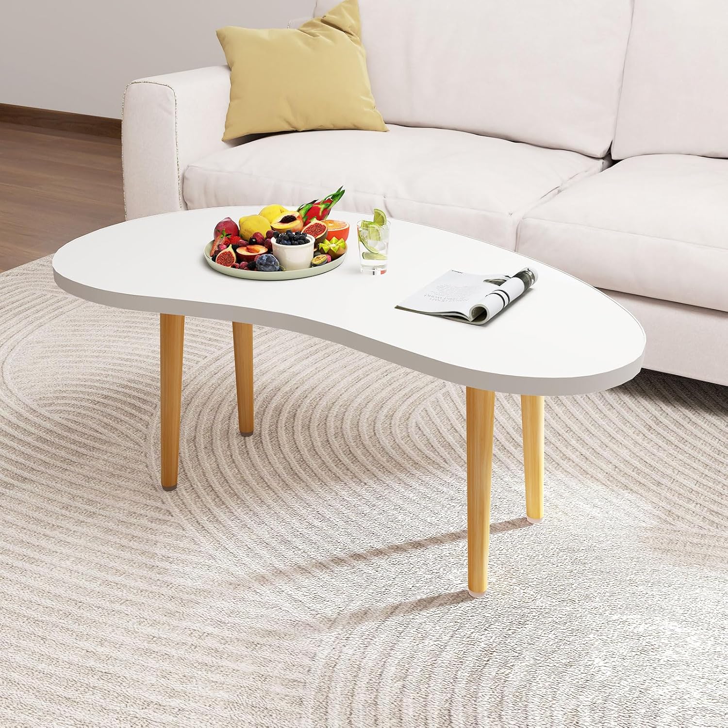 Mango Coffee Table Low Table with 4 Solid Wood Sturdy Legs, Floor Table Desk for Sitting on The Floor, Storage and Living Room Furniture (White)