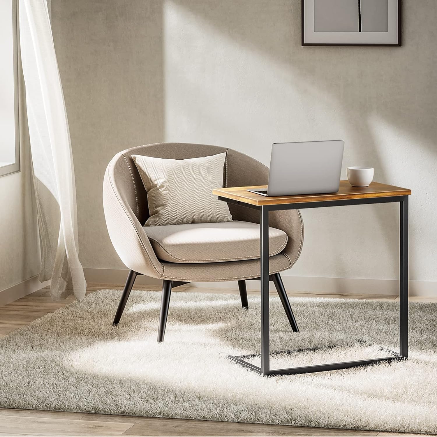Pipishell C Shaped End Table 27 inches High, Side Table for Couch Slide Under, C Table Sofa Side End Table for Living Room