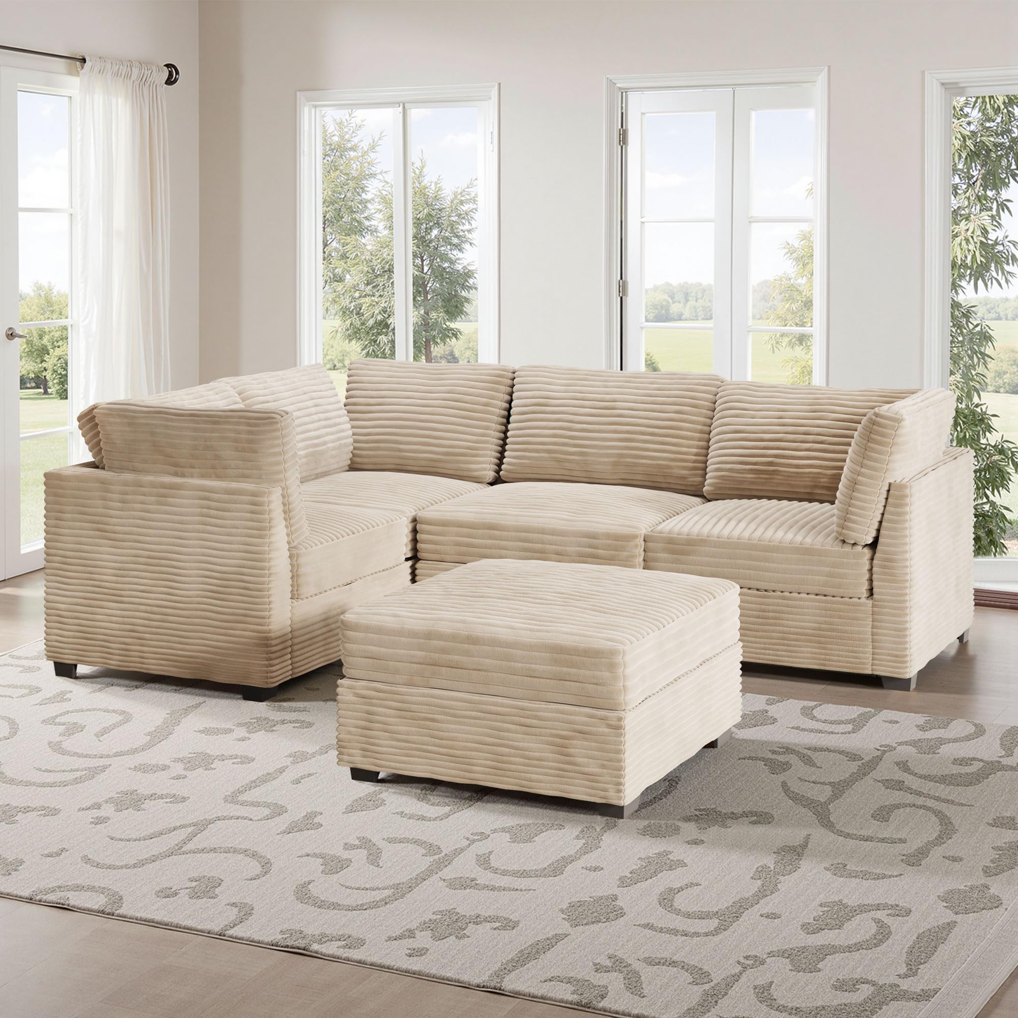 Modular Sectional Sofa,5 Pieces Sectional Couches for Living Room,L Shaped Cloud Couch Chaise Set, Black