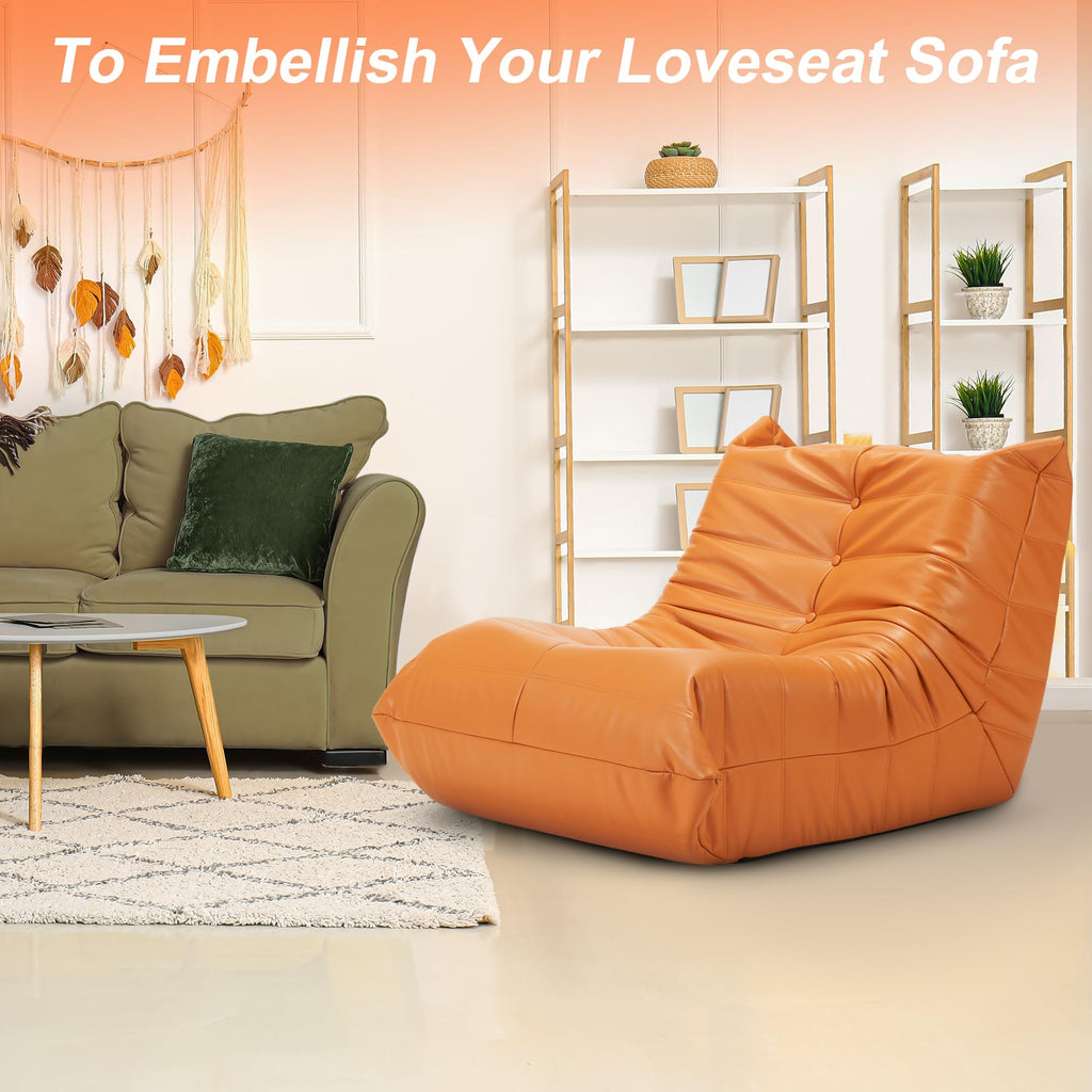 Hobestluk Bælgpose Stol Kæmpe Bælgpose Sofa Memory Foam Bælgpose Sofaer til Voksne, Læder Bælgpose Stole til Stue Soveværelse Kollegieværelse Kontor (Orange)