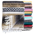 Del Mex Classic Mexican Blanket, Large Authentic Woven Falsa Throw (75"x50"), Artisan Southwest Décor for Beach, Yoga, Outdoors (Tan)