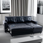 Naomi Home L-Shaped Sectional Sleeper Sofa with USB Ports - Convertible Pull-Out Bed, Ample Storage, Timeless Design, Durable Construction, Black/Air Leather