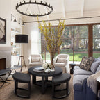 Round Coffee Table with Stools Underneath - 30 Inch Small Modern Tables Set with 3 Chairs Ottomans Seating Seats Black Wood