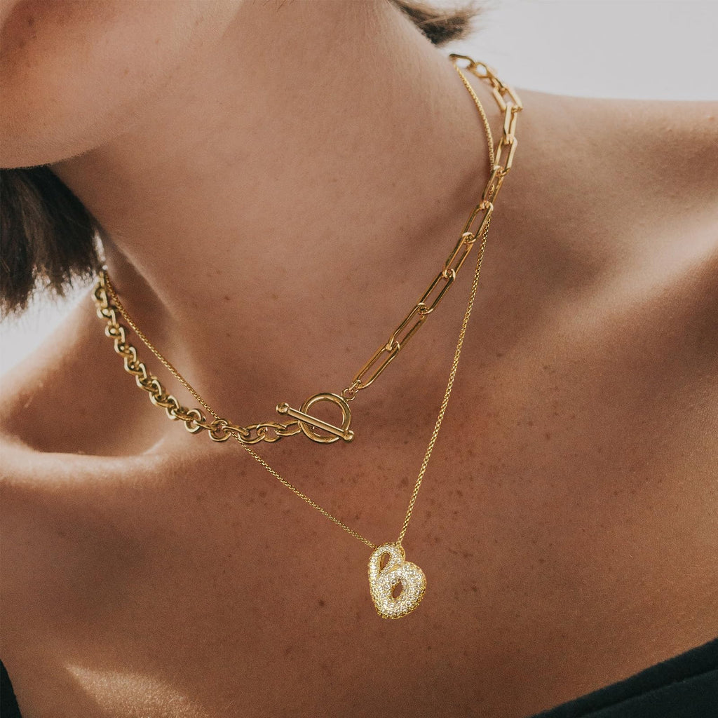 KissYan Bubble Letter Necklace, 14K Gold Plated Balloon Initial Pendant Box Chain Necklace Dainty Pave CZ Jewelry Gift for Women(20mm A)