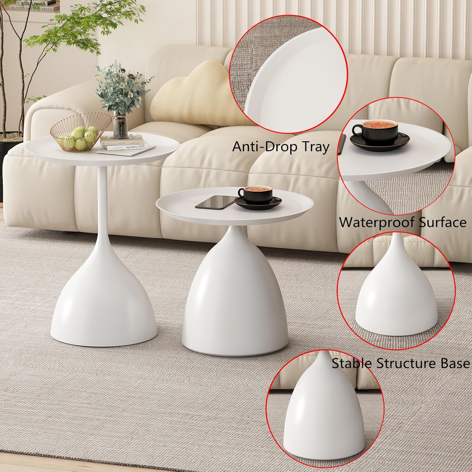 Nesting Tables, White Side Tables, Modern End Tables for Living Room Nesting Coffee Table Set of 2,Console Table Pedestal Tables