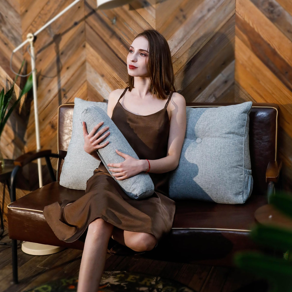 بالش پشتی بزرگ مثلثی Wellty Care با بالش رول سر، بالش تکیه‌گاه پشتی برای حمایت و استراحت در تخت با کاور قابل جدا شدن (خاکستری، دو نفره: 39x8x20 اینچ)