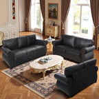 Mid-Century Vintage Sofa Couches with Rivet Design,loveseat Sofa,Removable Sofa Cover Upholstered Cushions and Solid Wood Frame (Grey, 3-Seater)