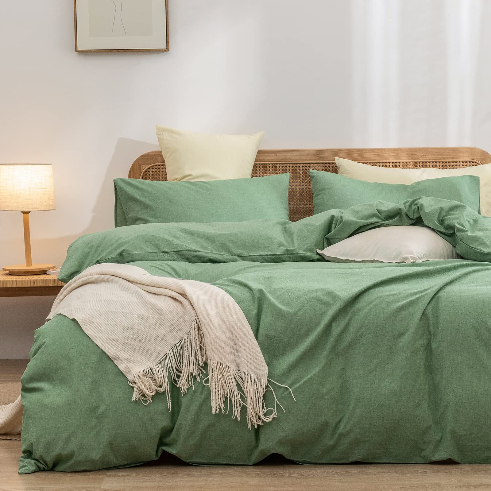 BESTOUCH 掛け布団カバーセット 100% 洗い加工コットン リネン風 超柔らか 快適 シック 軽量 3点セット ホーム寝具セット コーンフラワーブルー クイーン