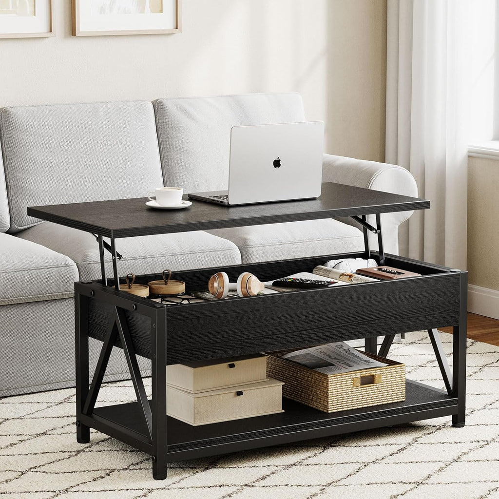 Lift Top Coffee Table,Lift Coffee Tables with Storage Shelf and Large Hidden Compartment for Living Room,Lifting top Coffee Table for Small Space,Black