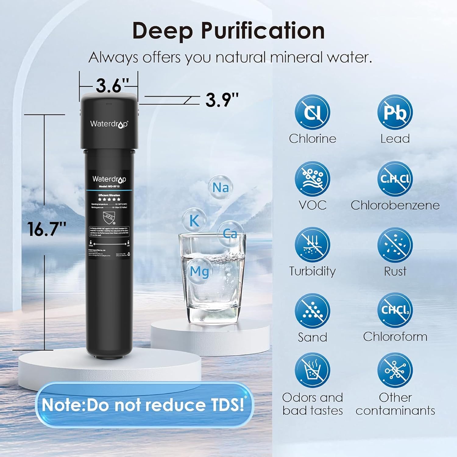 Waterdrop 15UA Under Sink Water Filter System, Reduces Lead, Chlorine, Bad Taste & Odor, Under Counter Water Filter Direct Connect to Kitchen Faucet, NSF/ANSI 42 Certified, 2 Year, USA Tech