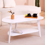 Mid Century Modern Coffee Table for Living Room, FSC Certifiled, 100% Solid Wood 2 Tier Oval Coffee Table, Wooden Center Table for Home Office, 40.2'' x 22'' Easy Assemble (Natural)