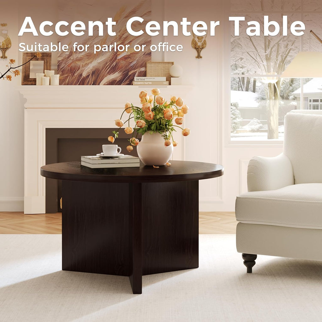 Luoxiao 27.5'' Coffee Table for Small Space, Minimalist Modern Table for Living Room, Durable & Sturdy Small Round End Table with Adjustable Feet Pads, Black