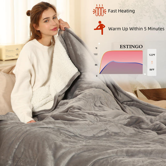 Electric Throw Blanket Heated Blanket Throw with 5 Heating Levels & 4 Hours Auto Off, 50"x60" Heated Throw Blanket with ETL & FCC Certification for Home Office, Machine Washable, Dark Gray