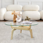 Glass Coffee Tables for Living Room, Triangle Coffee Table with Non-Tip Rubber Wood Base, Morden Tea Table with Tempered Glass Top | Perfect for Homes with Kids/Pets, Office, Apartment (Brown)