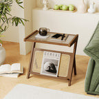 Rattan Side Table Mid Century Modern End Table 3-Tier with Storage Narrow Coffee Table Boho Night Stand Bamboo