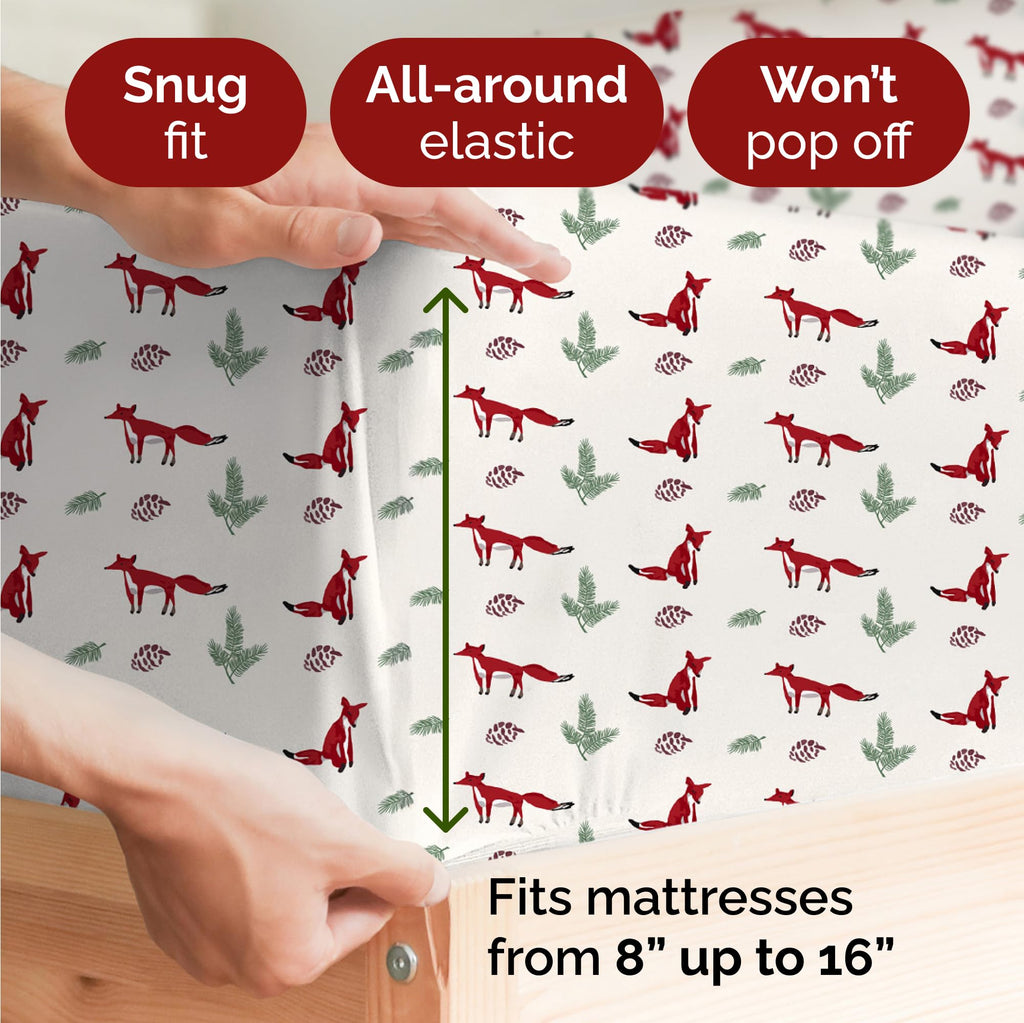 Komplet pościeli King Christmas Tree - Świąteczny wzór Xmas na lnie - Głębokie kieszenie - Dopasowany krój - 4 części - Bez zagnieceń - Wygodna i chłodząca świąteczna pościel zimowa - Łatwa w pielęgnacji - Przyjazna dzieciom