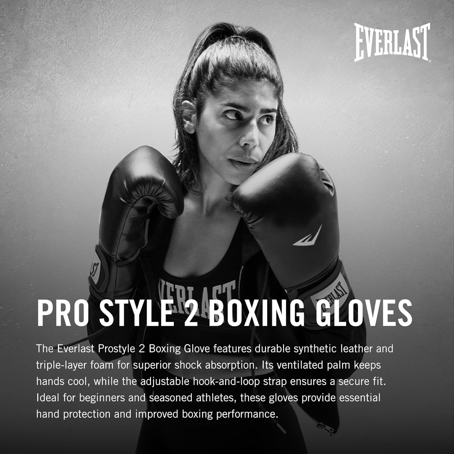 Everlast Prostyle 2 Boxing Gloves, Entry Level Training Gloves for Men and Women, Secure Fit Hook and Loop Closure & Ventilation, Heavy Bag & Speedbag Training