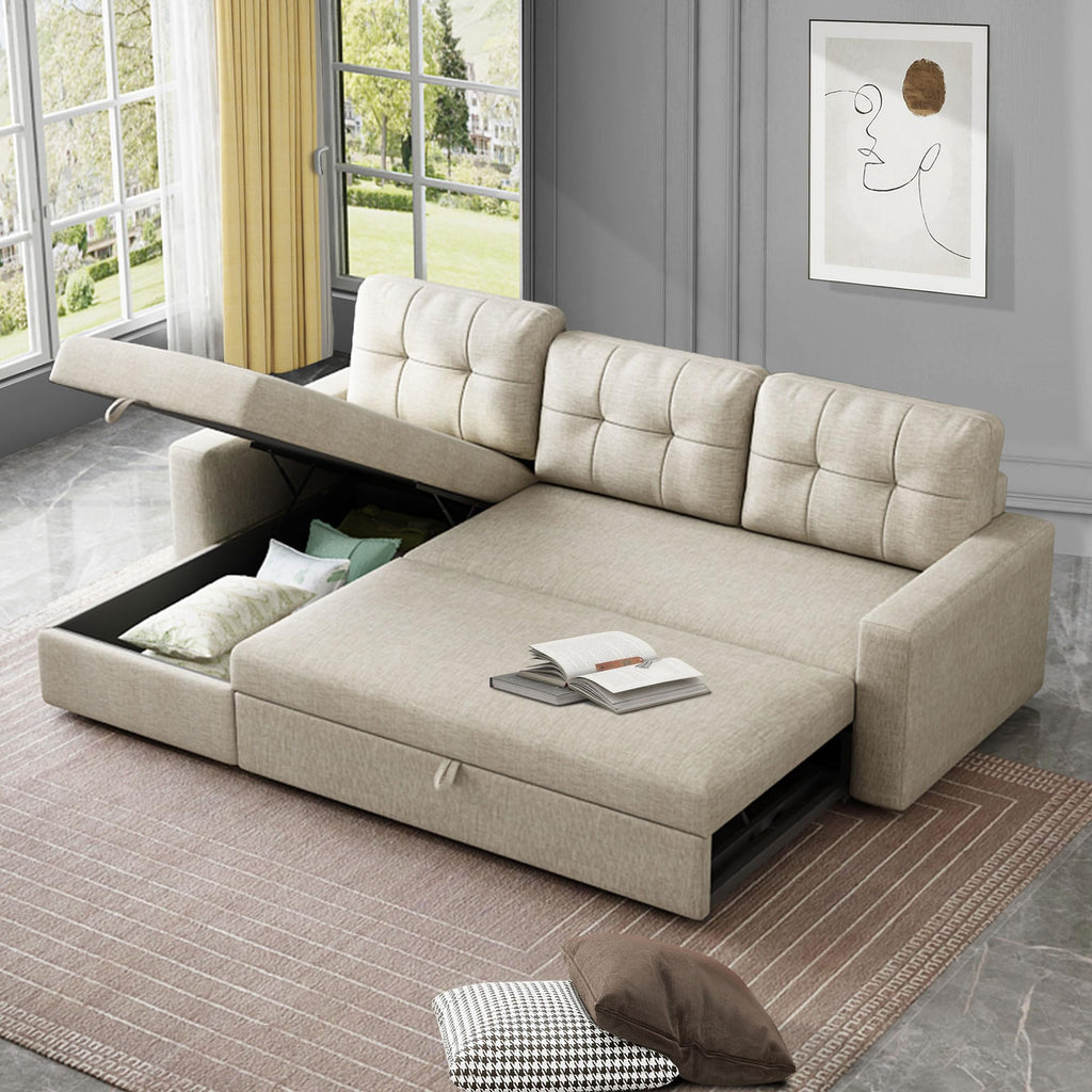 Upholstered Sleeper Sofa, L Shaped Sectional Couch with Reversible Storage, Convertible Corner Lounge Couches w/Pull Out Sofabed for Living Room, Apartment,Dark Grey