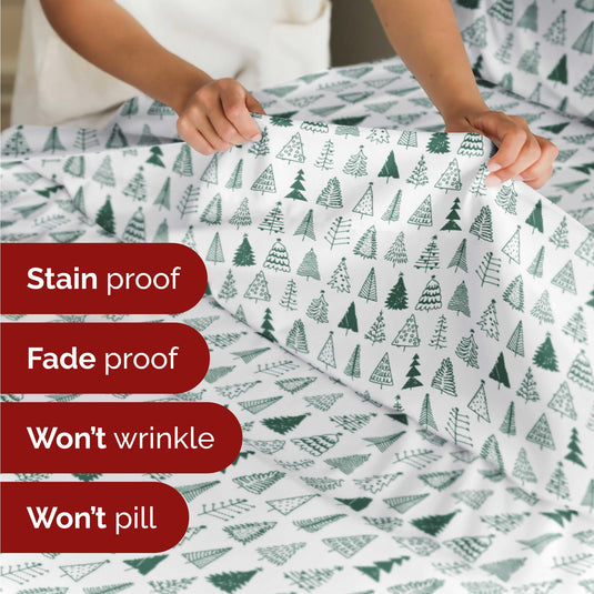 King Christmas Tree Sheet Set - Holiday Xmas Pattern Linen Set - Deep Pockets - Snug Fit - 4 Piece - Wrinkle Free - Comfy & Cooling Festive Winter Bedding - Easy To Care For - Kid Friendly