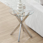 Modern Glass End Table, Small Round Side Table for Couch, Sofa Table with Clear Tempered Glass Top for Living Room, Bedroom, Bedside, 19.7" Wx21.7 H Silver