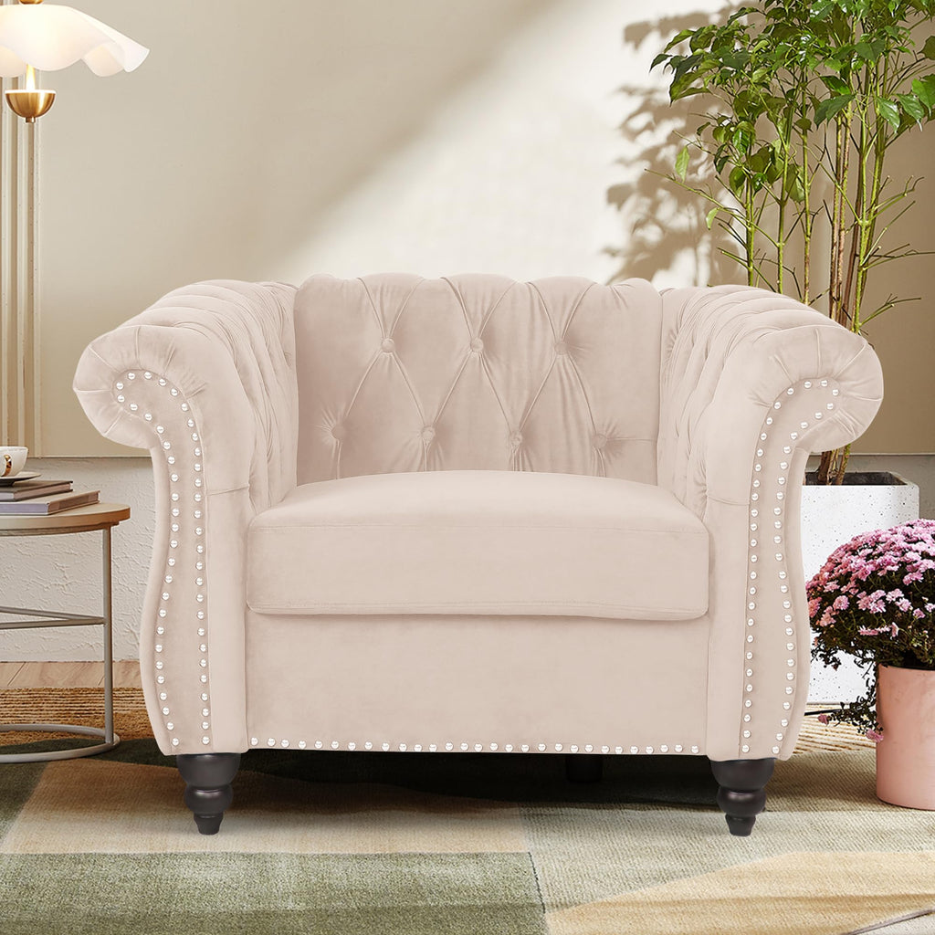 Home Sofa Living Room Furniture, 3 Seater 84" Velvet Upholstered Couch, Mid Century Modern Comfy Couch with Cushions, Classic Tufted Chesterfield Couches for Bedroom, Office, Apartment (Orange)