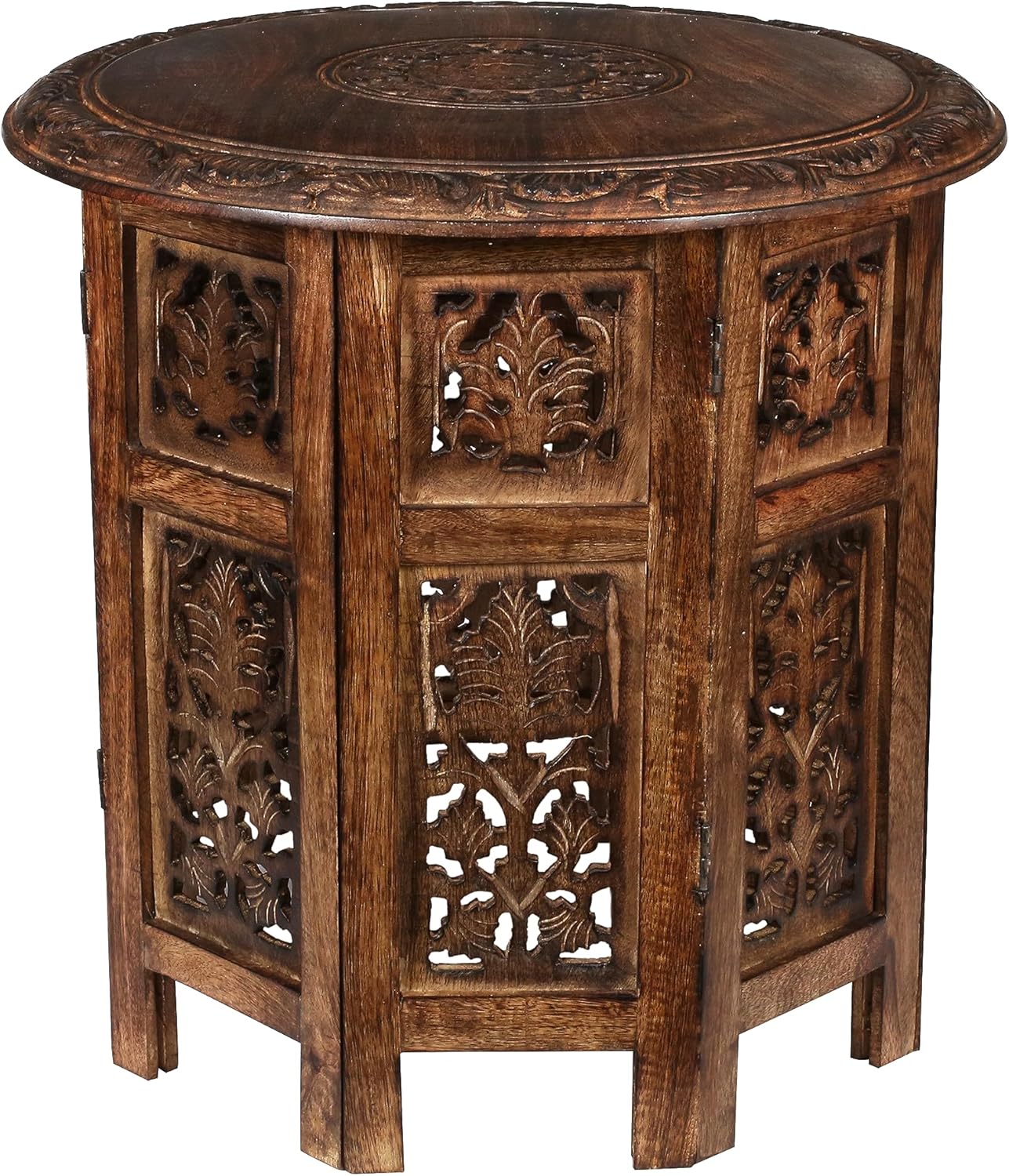 Lightnpro Elegant Handcrafted Wooden End Table - Unique 18x18 Inch Octagonal Design, Burnt Antique Finish - Vintage Accent Table for Living Room, Bedroom & Entryway Home Décor