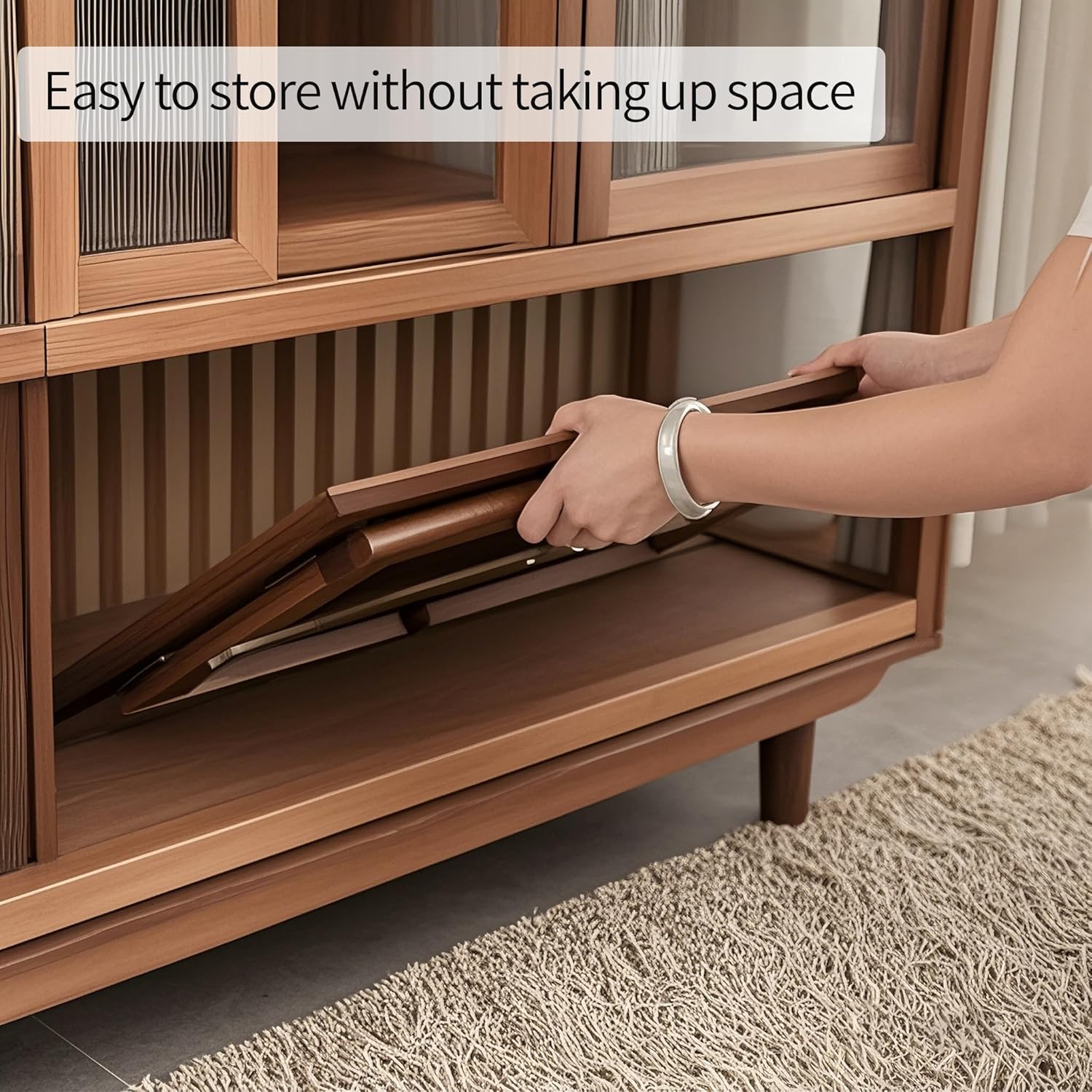 Japanese Floor Table No Assembly Required Bamboo Folding Walnut Coffee Table Bedroom 26x15.8x11.8in Furniture Low Tea Table for Sitting on The Floor Walnut Large