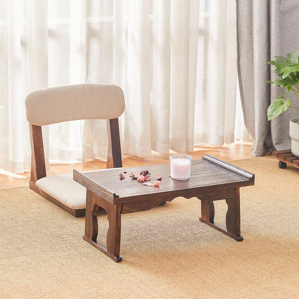Japanese Floor Table, Small Coffee & Tea Table, Altar for Meditation, Low Table for Sitting on Floor, Wood Bed Tray With Foldable Legs, Laptop Desk